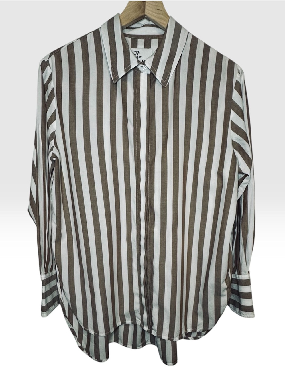 Tribal Button-Up Shirt in White & Brown Stripes “The Shirt” Capsual office